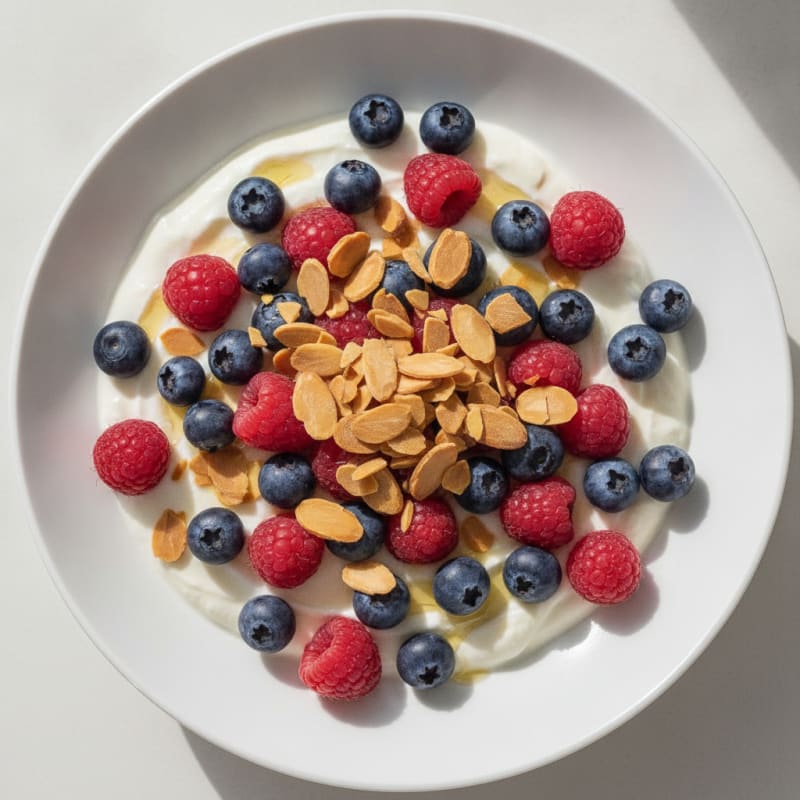 Silky Greek Yogurt Protein Bowl with Berries and Almonds