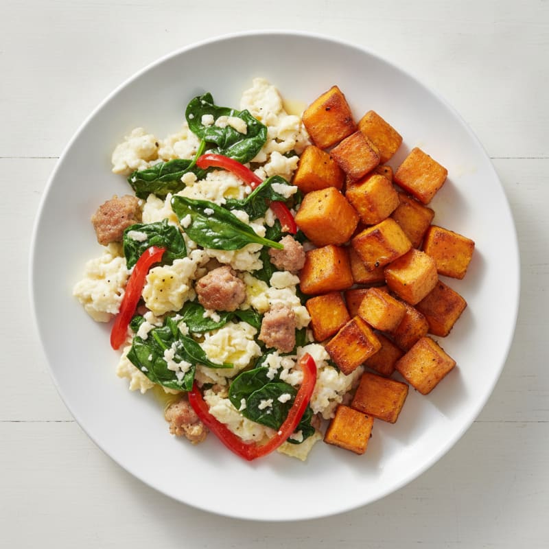 Egg White Scramble with Turkey Sausage and Spinach