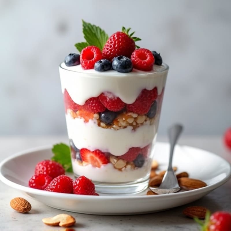 Greek Yogurt Protein Parfait with Mixed Berries and Almonds