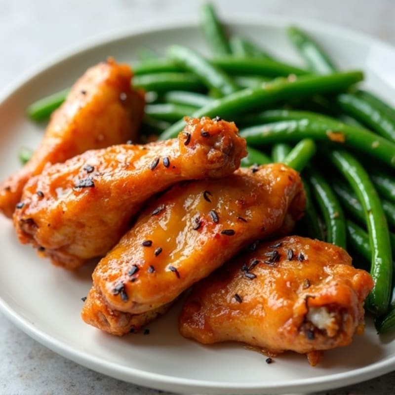 Crispy Baked Honey Garlic Chicken Wings with Roasted Green Beans