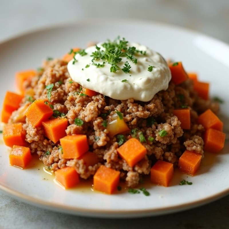 Ground Turkey and Sweet Potato Skillet with Creamy Herbed Cheese