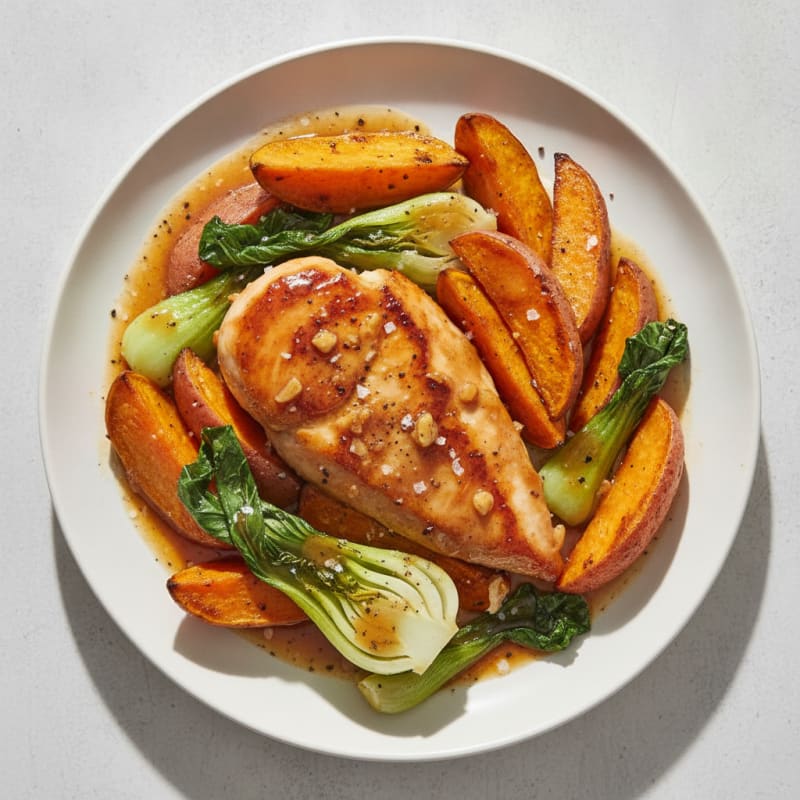 Ginger-Glazed Chicken with Roasted Sweet Potatoes