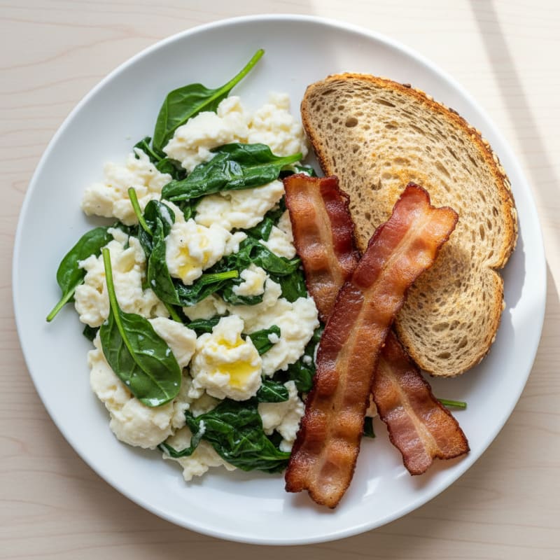 Egg White Spinach Scramble with Turkey Bacon
