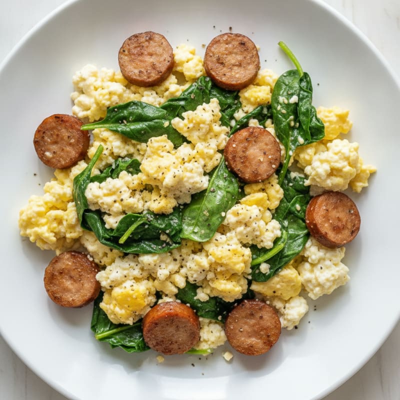 Cottage Cheese Scramble with Spinach and Turkey Sausage