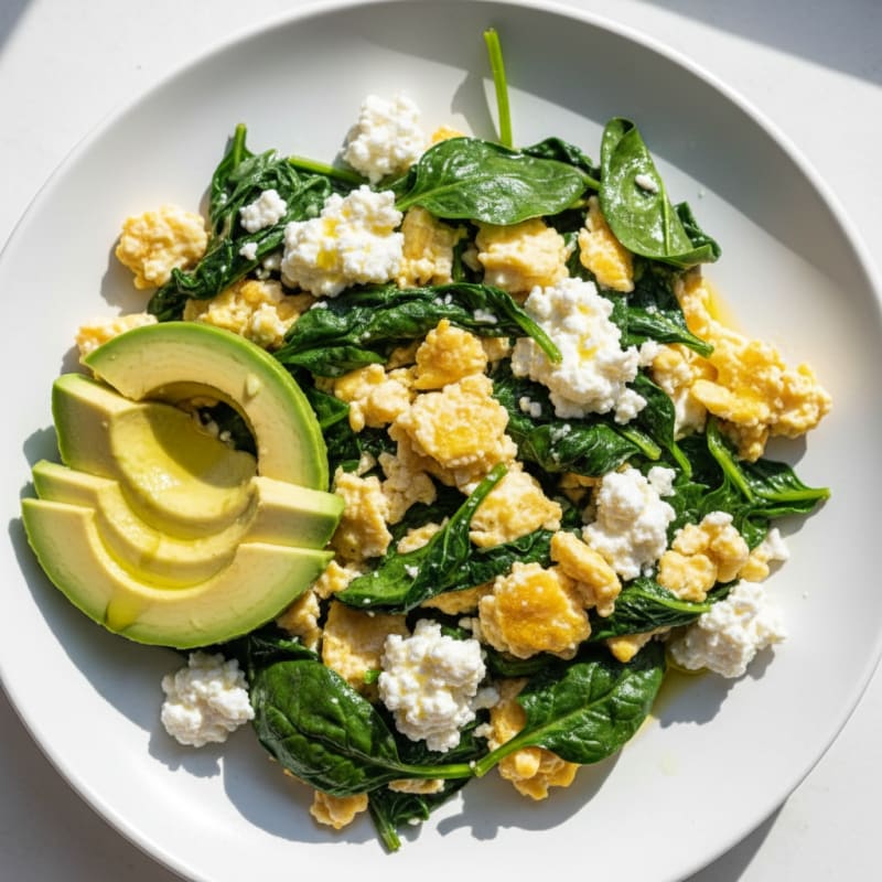Egg White Spinach Scramble with Cottage Cheese
