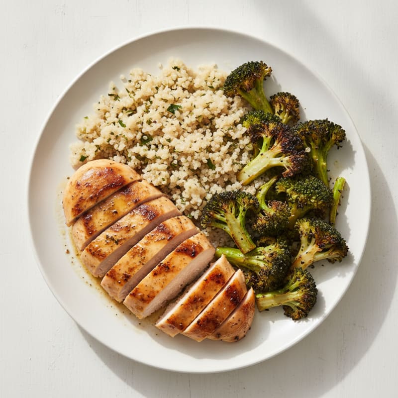 Grilled Chicken Breast with Quinoa and Roasted Broccoli