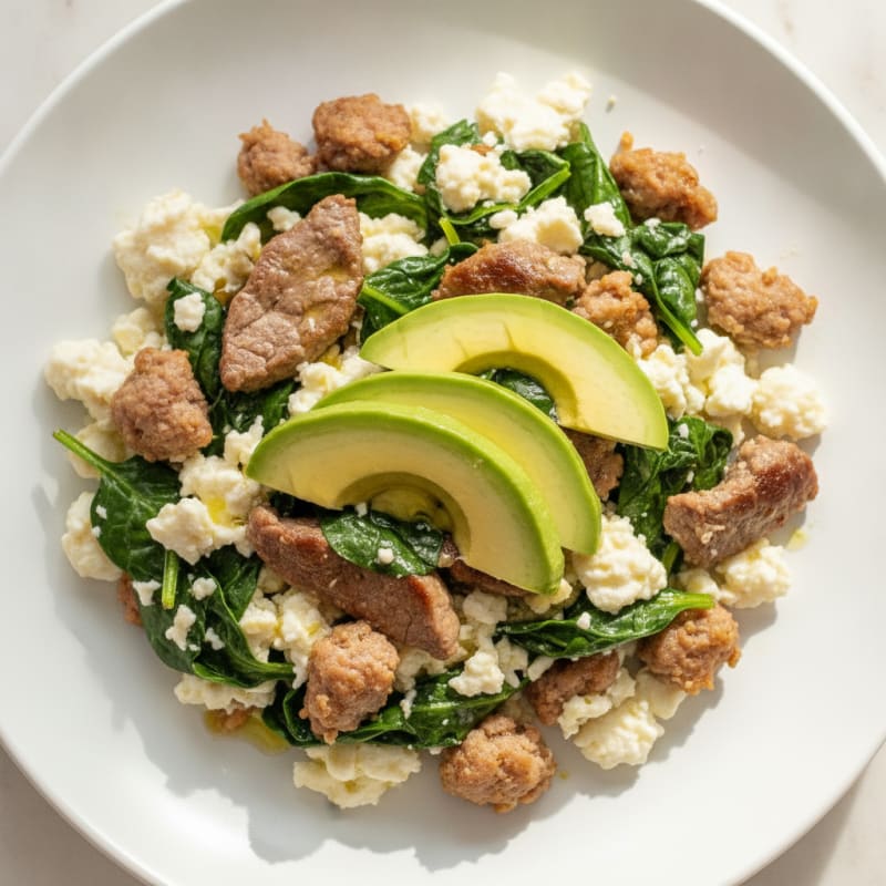 Egg White Scramble with Sautéed Spinach and Turkey Sausage
