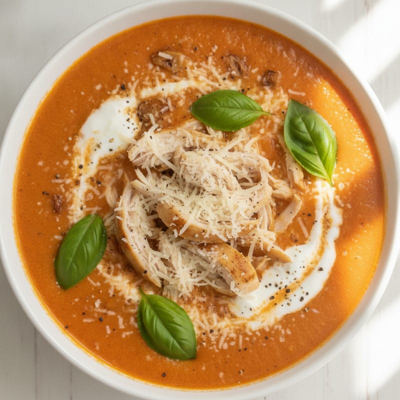 Roasted Tomato Basil Soup with Parmesan