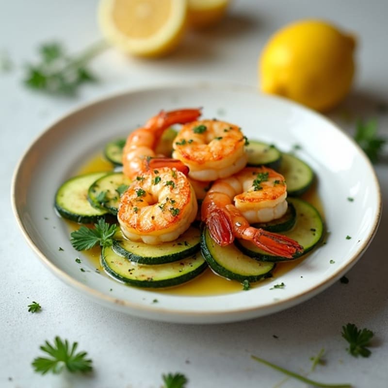 Garlic-Lemon Pan Seared Shrimp with Herb Zucchini