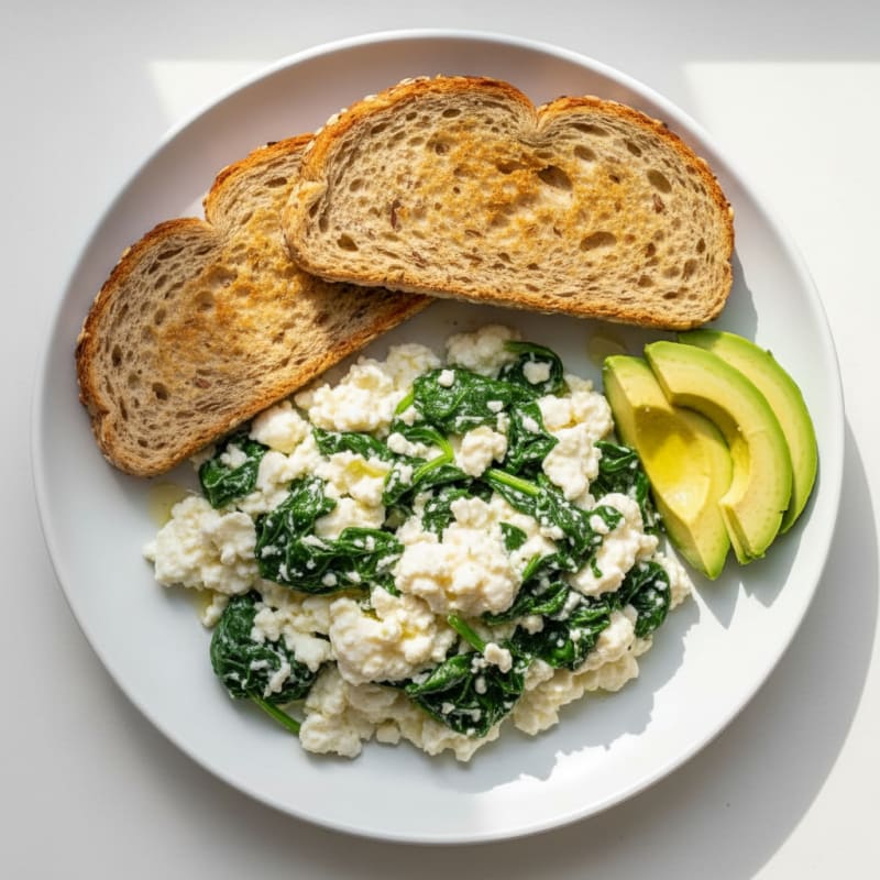Scrambled Egg Whites with Cottage Cheese and Sautéed Spinach