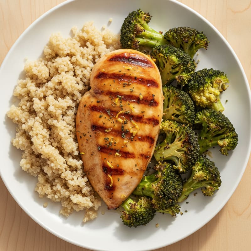 Grilled Chicken Breast with Quinoa and Roasted Broccoli