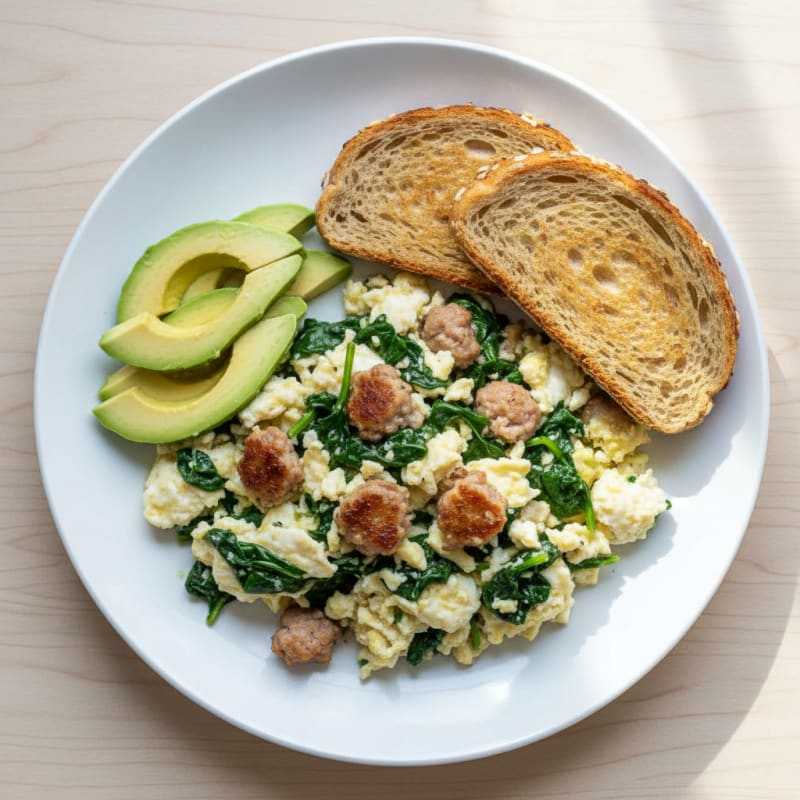 Egg White Scramble with Turkey Sausage and Spinach