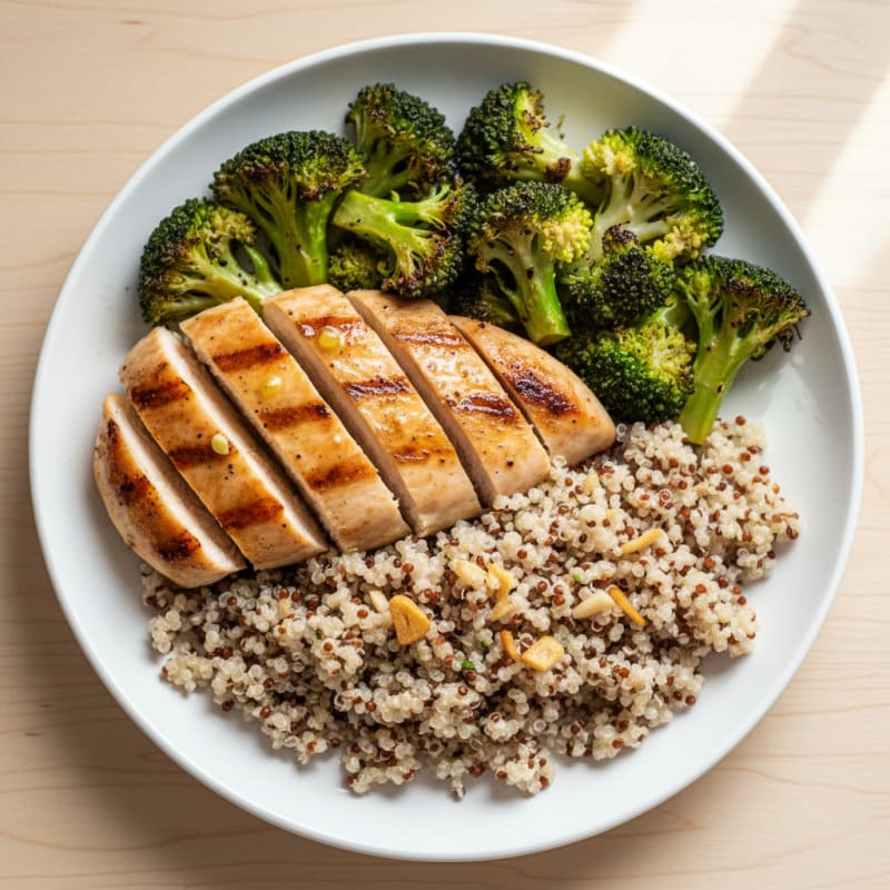 Grilled Chicken Breast with Quinoa and Roasted Broccoli