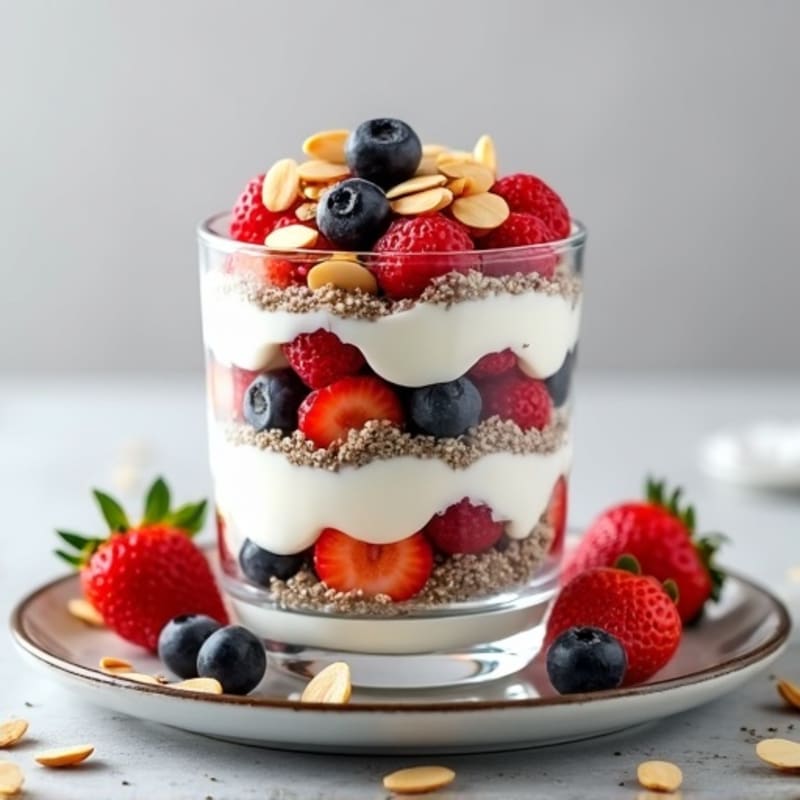 Greek Yogurt Parfait with Mixed Berries and Almonds
