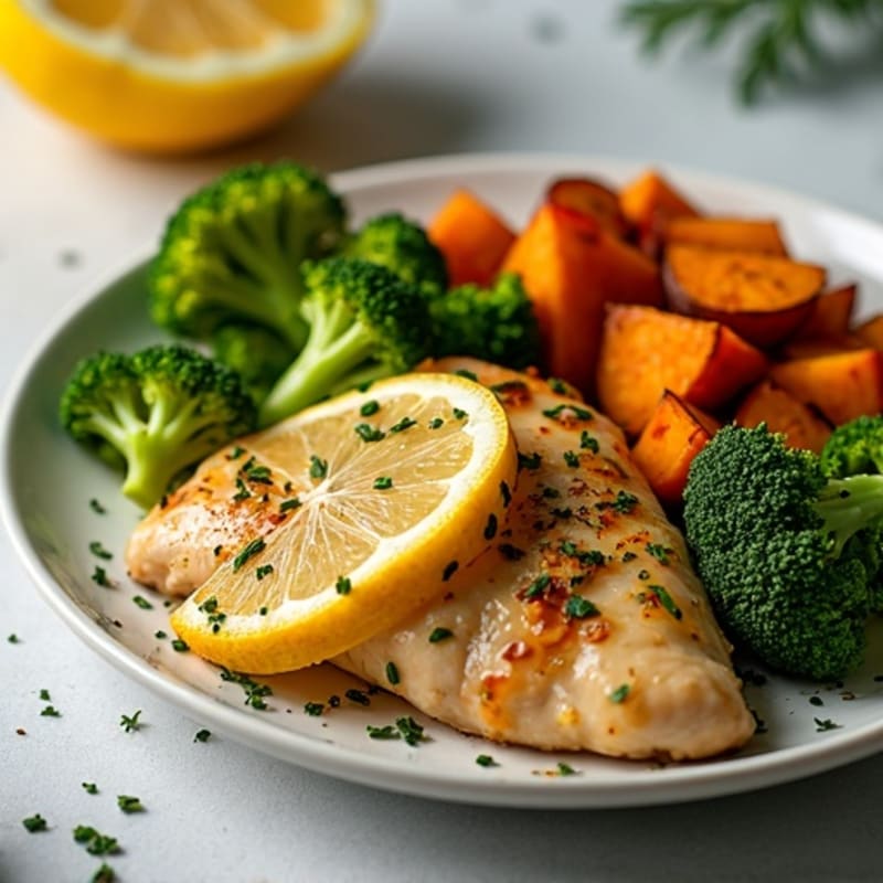 Sheet Pan Lemon Herb Chicken with Crispy Roasted Broccoli and Sweet Potatoes