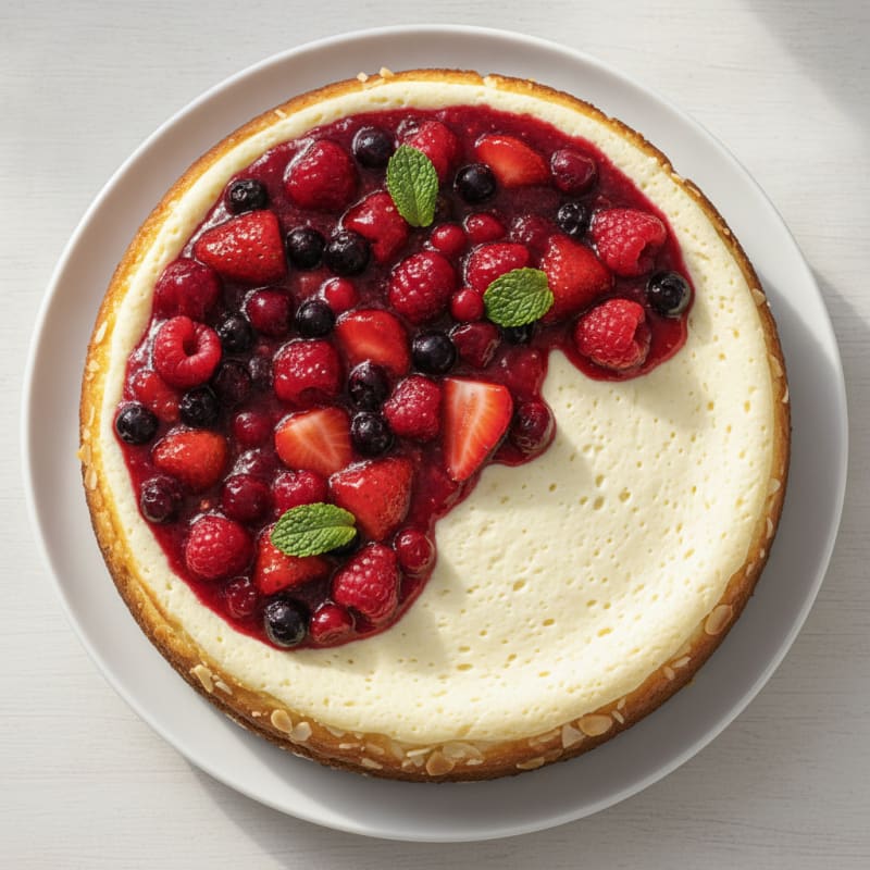 Greek Yogurt Protein Cheesecake with Mixed Berries