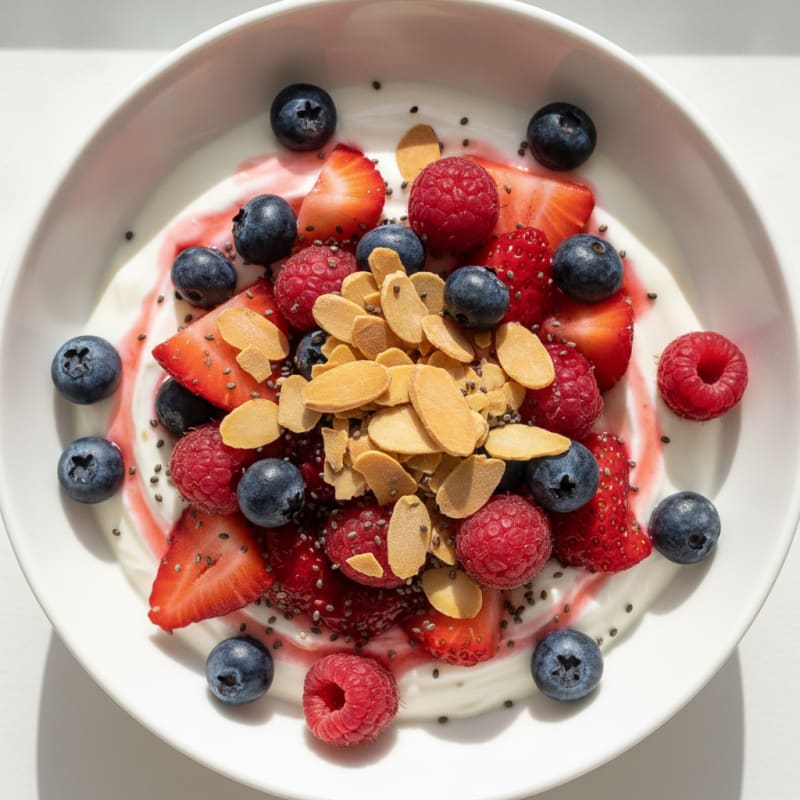 Greek Yogurt Protein Parfait with Mixed Berries and Almonds