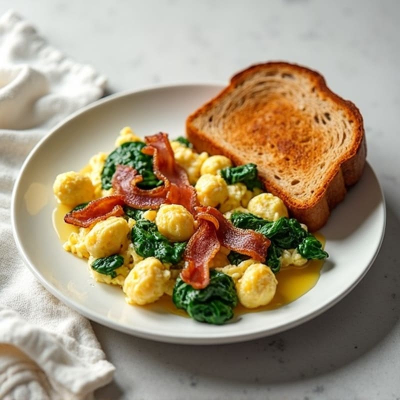 Egg White Spinach Scramble with Turkey Bacon