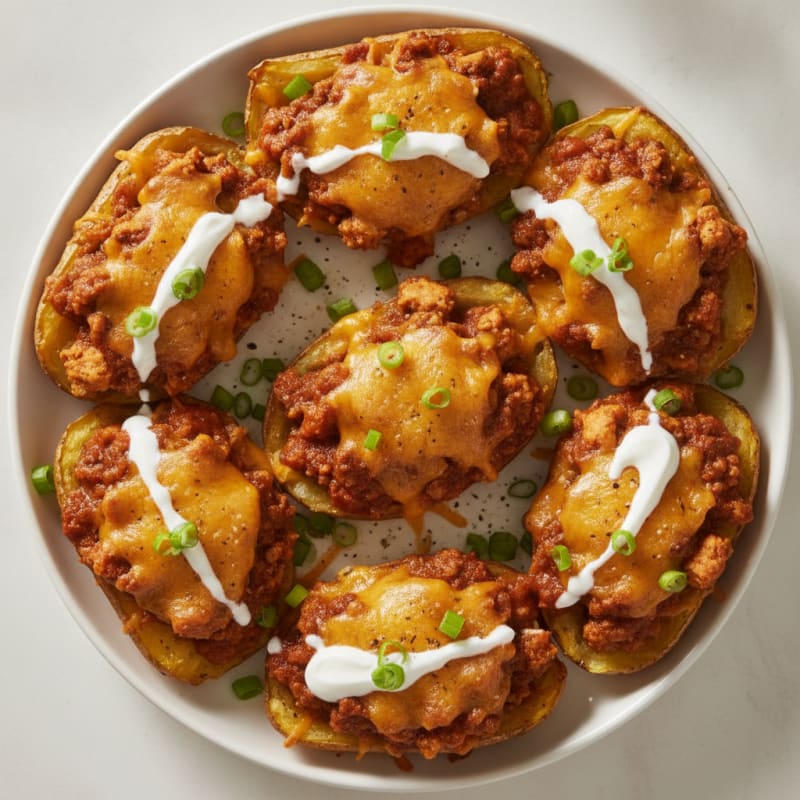 Loaded Chili Cheese Potato Skins