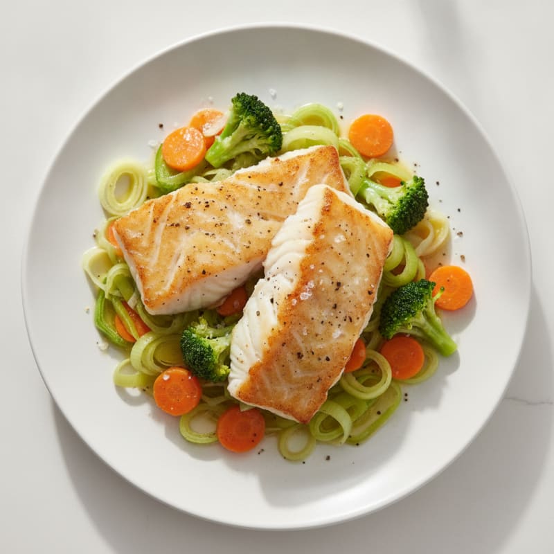Roasted Cod with Braised Leeks and Carrots