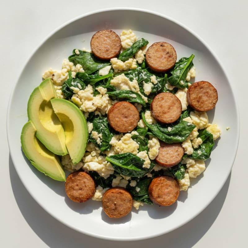 Egg White Scramble with Spinach and Turkey Sausage