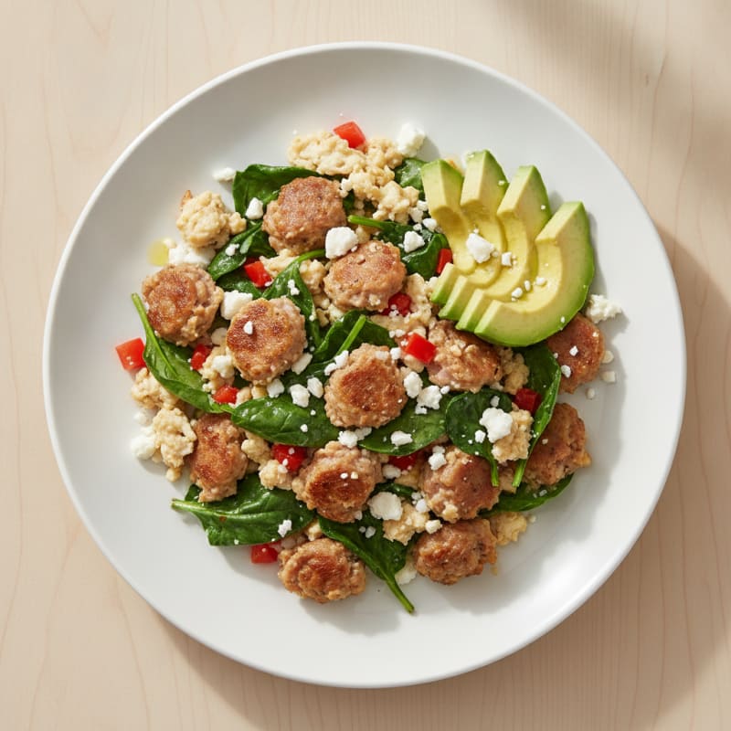 Egg White Scramble with Turkey Sausage and Spinach