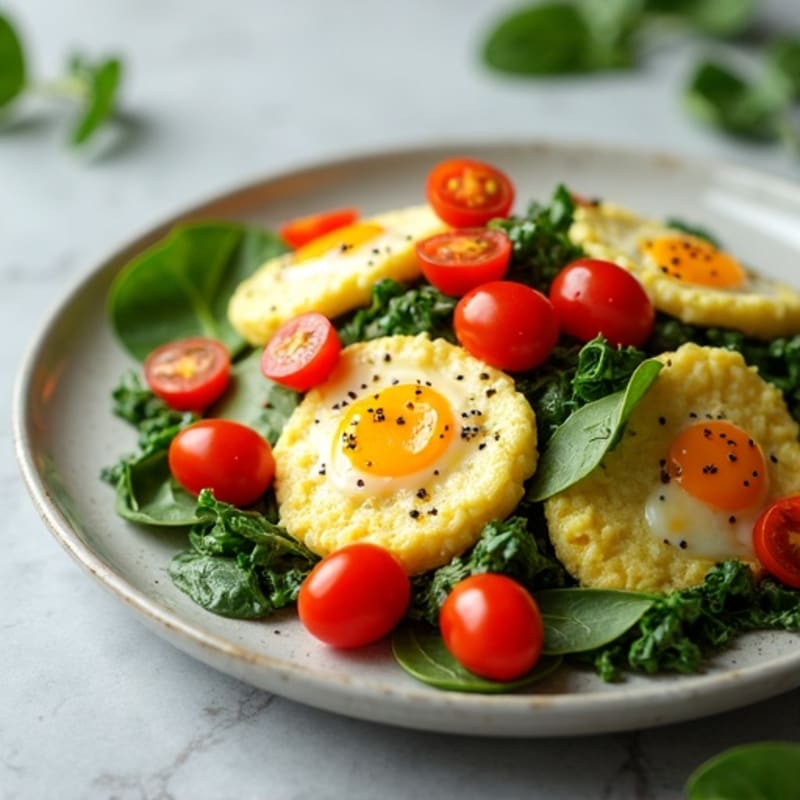 Fluffy Scrambled Eggs with Fresh Spinach and Cherry Tomatoes