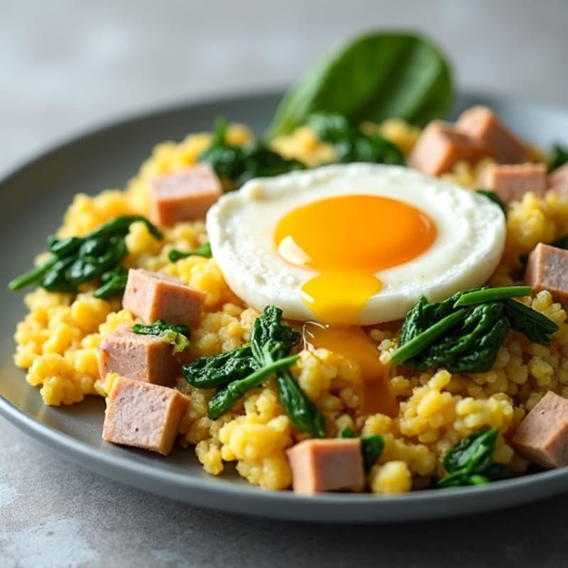 Egg White and Turkey Spinach Scramble with Cottage Cheese