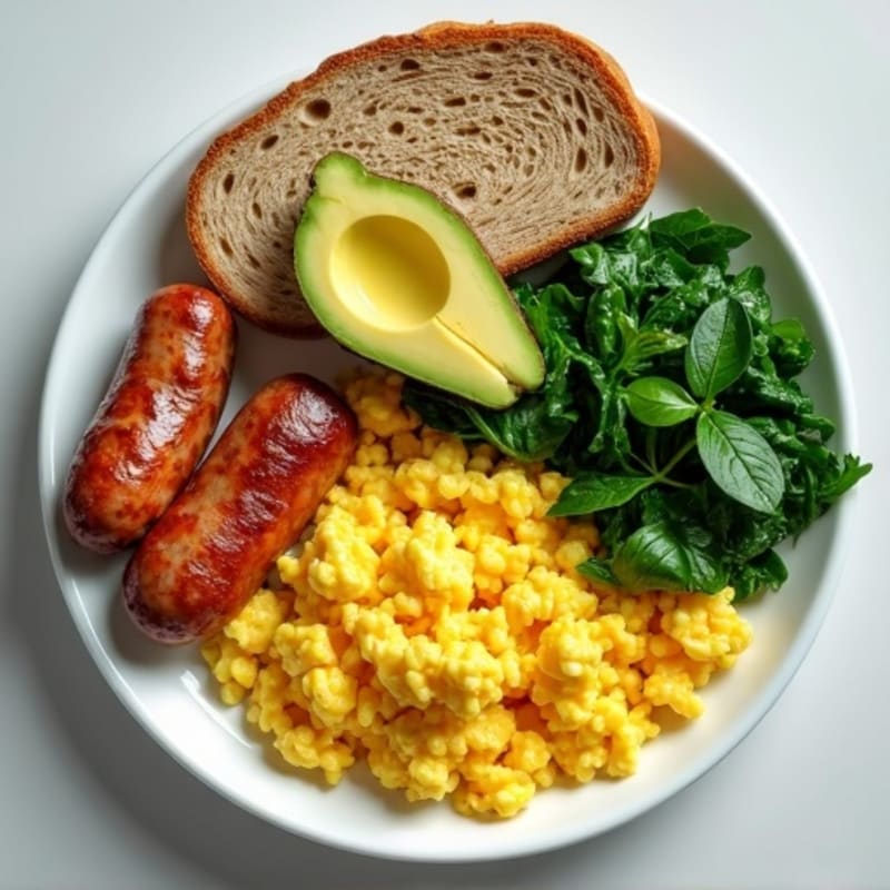 Egg White Scramble with Turkey Sausage and Sautéed Spinach