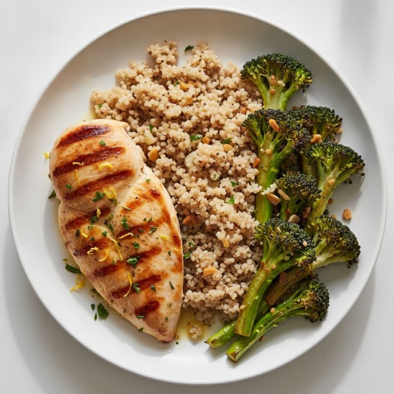 Grilled Chicken Breast with Quinoa and Roasted Broccoli