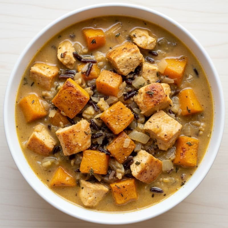 Roasted Pumpkin Chicken and Wild Rice Soup