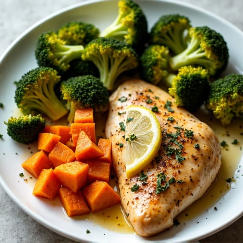 Sheet Pan Lemon Herb Chicken with Roasted Broccoli and Sweet Potatoes