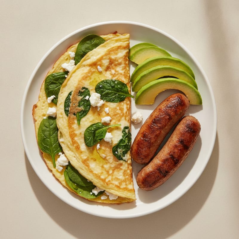 Egg White Spinach Omelette with Grilled Turkey Sausage