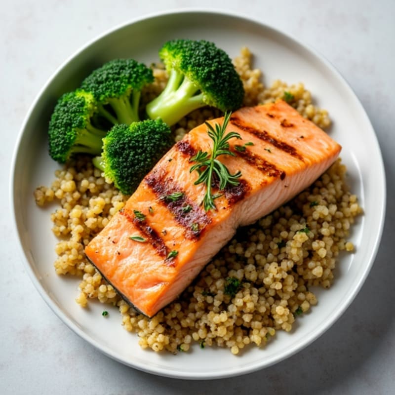 Grilled Salmon with Quinoa and Steamed Broccoli