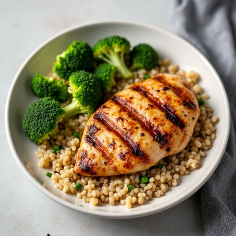 Grilled Chicken with Roasted Broccoli and Quinoa