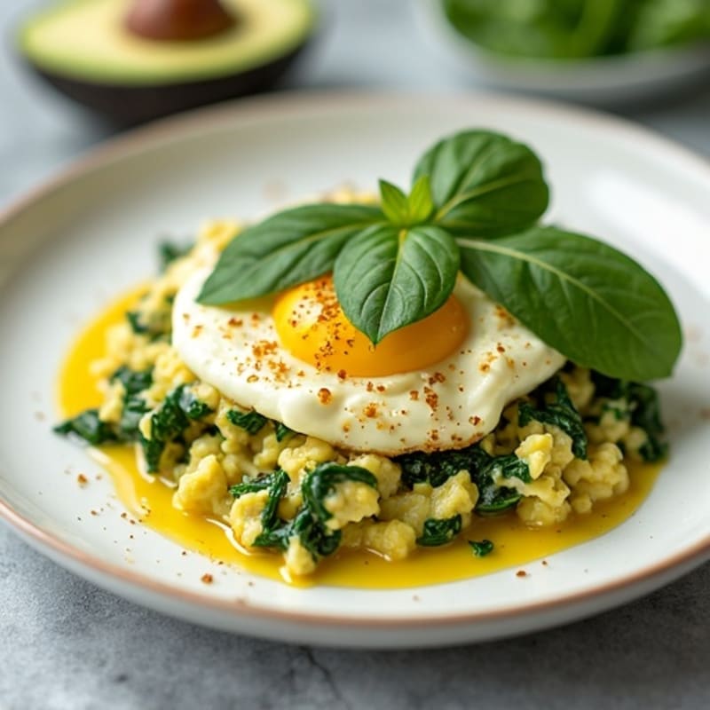 Egg White and Spinach Scramble with Cottage Cheese and Avocado