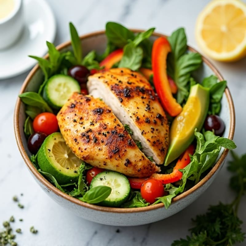 Lemon-Herb Roasted Chicken Bowl with Fresh Greens and Crunchy Vegetables