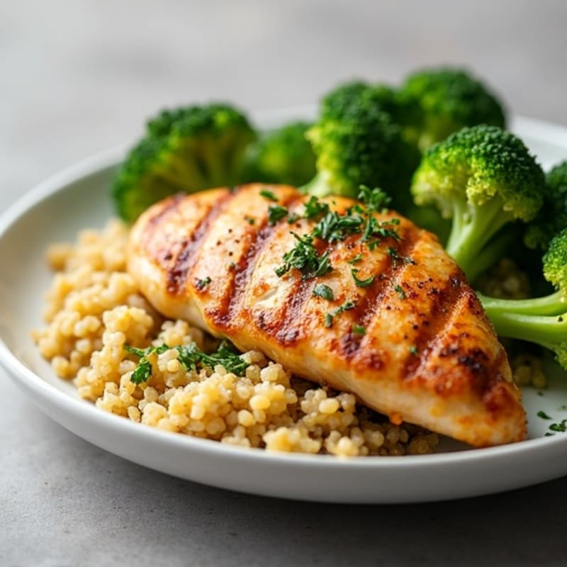 Grilled Chicken Breast with Quinoa and Steamed Broccoli