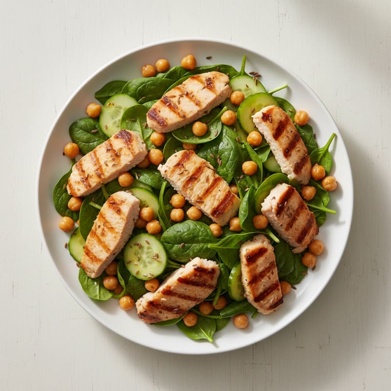 Grilled Turkey Breast Salad with Chickpeas and Spinach