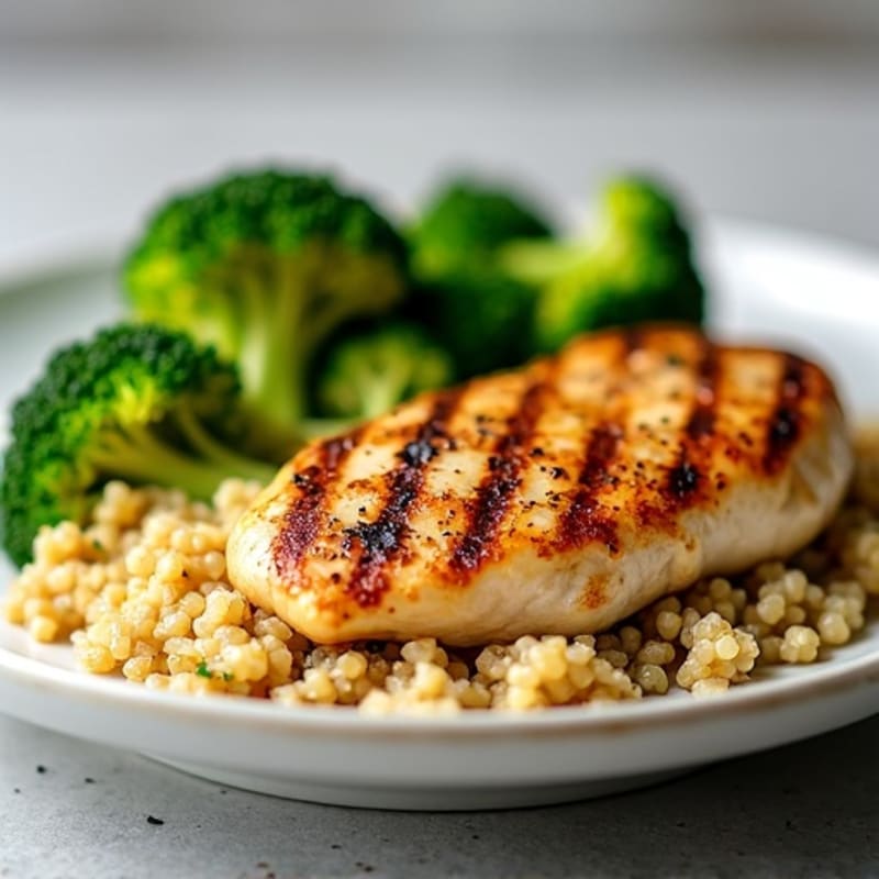 Grilled Chicken Breast with Quinoa and Roasted Broccoli