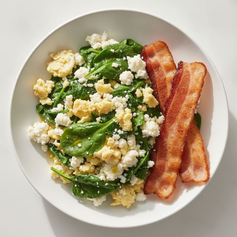 Cottage Cheese Scramble with Spinach and Turkey Bacon