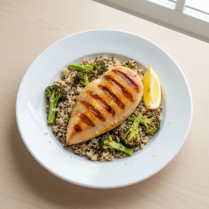 Grilled Chicken Breast with Quinoa and Roasted Broccoli