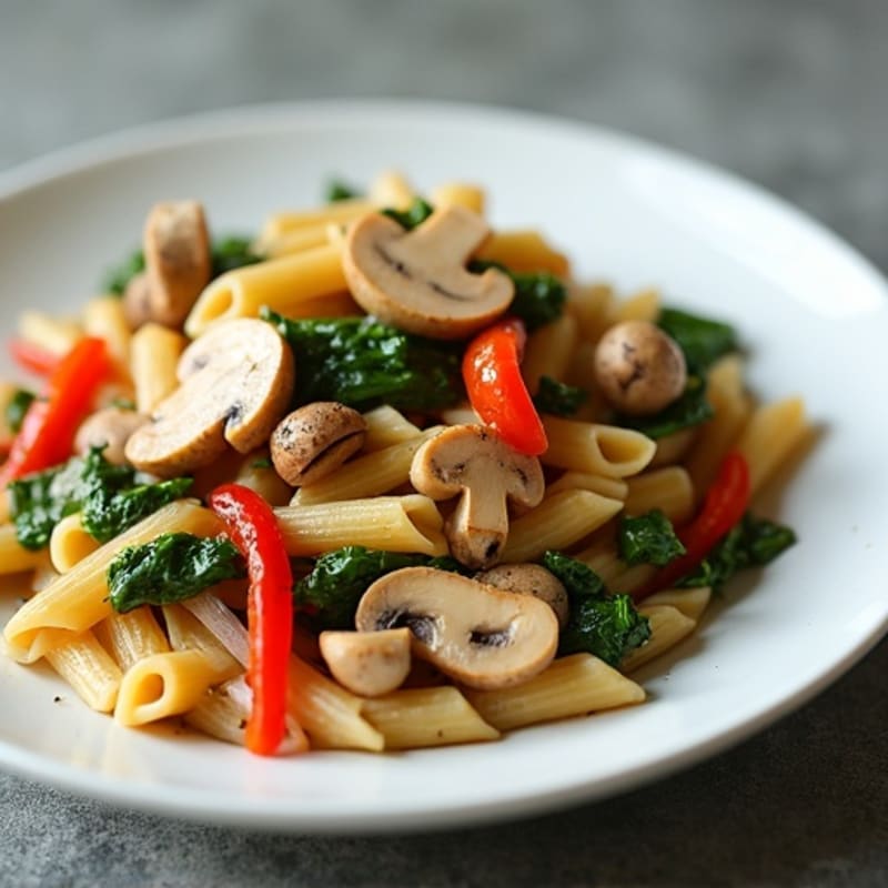 Savory Mushroom and Spinach Pasta with Sautéed Bell Peppers and Onions
