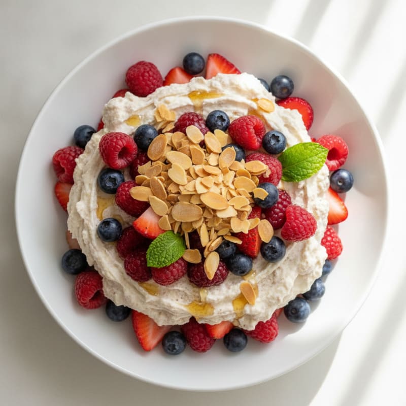 Greek Yogurt Protein Parfait with Mixed Berries and Almonds