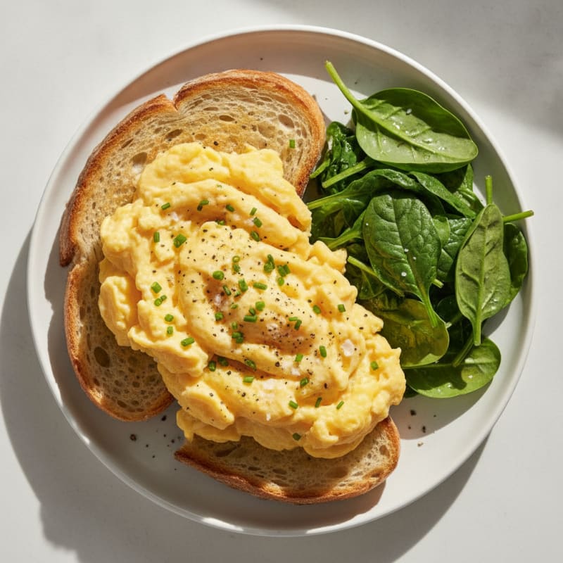 High-Protein Creamy Scrambled Eggs and Sourdough