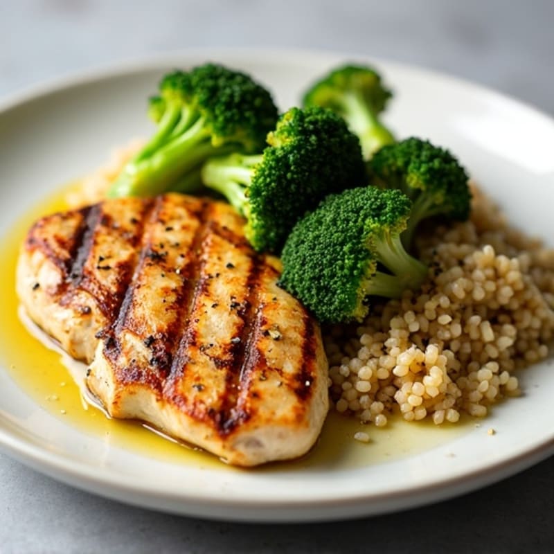 Grilled Chicken Breast with Roasted Broccoli and Quinoa