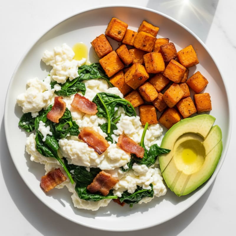 Crispy Turkey Bacon and Egg White Scramble with Spinach