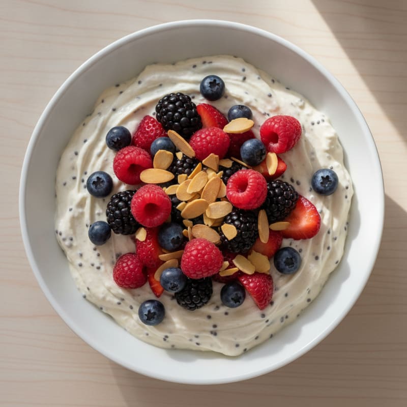 Greek Yogurt Protein Pudding with Mixed Berries