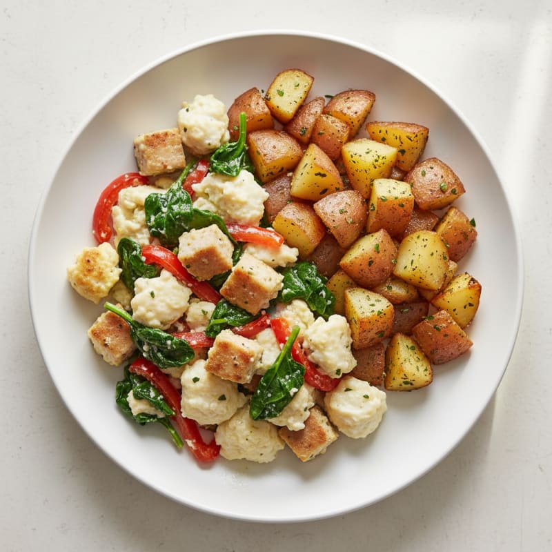 Egg White and Chicken Sausage Scramble with Roasted Potatoes