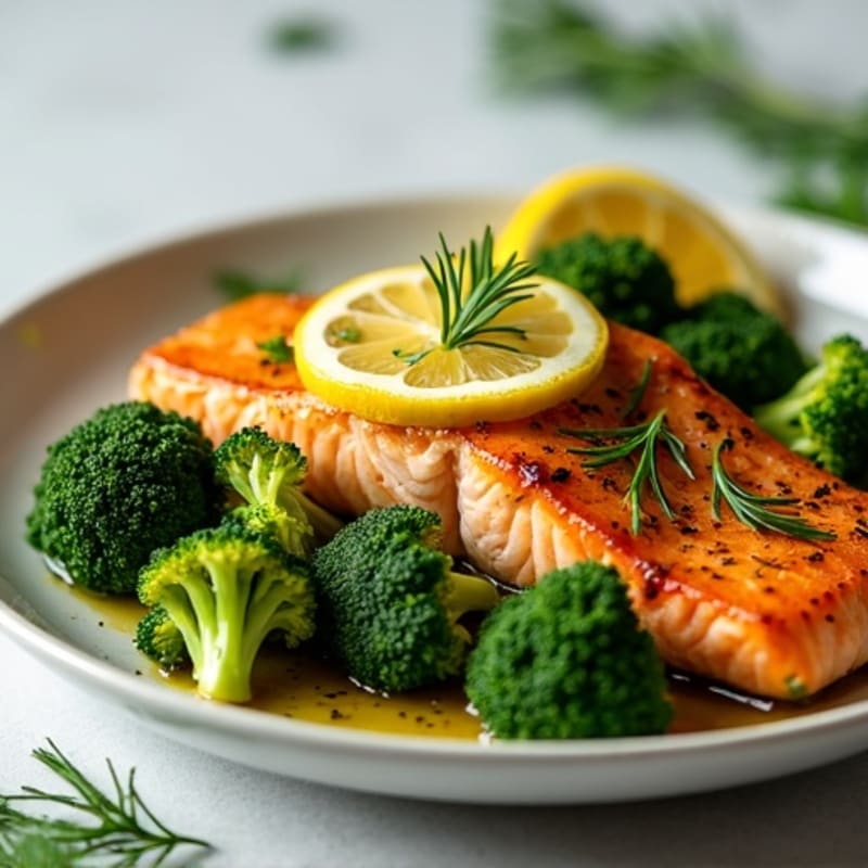 Pan-Seared Lemon Herb Salmon with Crispy Roasted Broccoli
